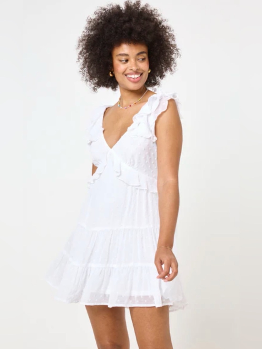 Trixxi Mini Dress Size XL White Chiffon Layered Ruffle Swiss Dot Open Tie Back